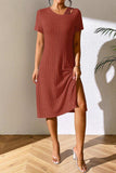 Ribbed Asymmetrical Neck Short Sleeve Dress - Trendsi - Flyclothing LLC