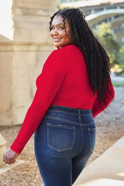 Basic Bae Full Size Round Neck Long Sleeve Bodysuit - Trendsi - Flyclothing LLC
