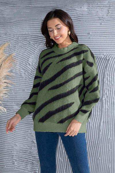 Animal Element Round Neck Dropped Shoulder Sweater - Trendsi - Flyclothing LLC