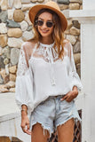 Embroidered Tie-Neck Puff Sleeve Blouse - Trendsi