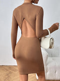 Long Sleeve Ribbed Mini Dress - Trendsi