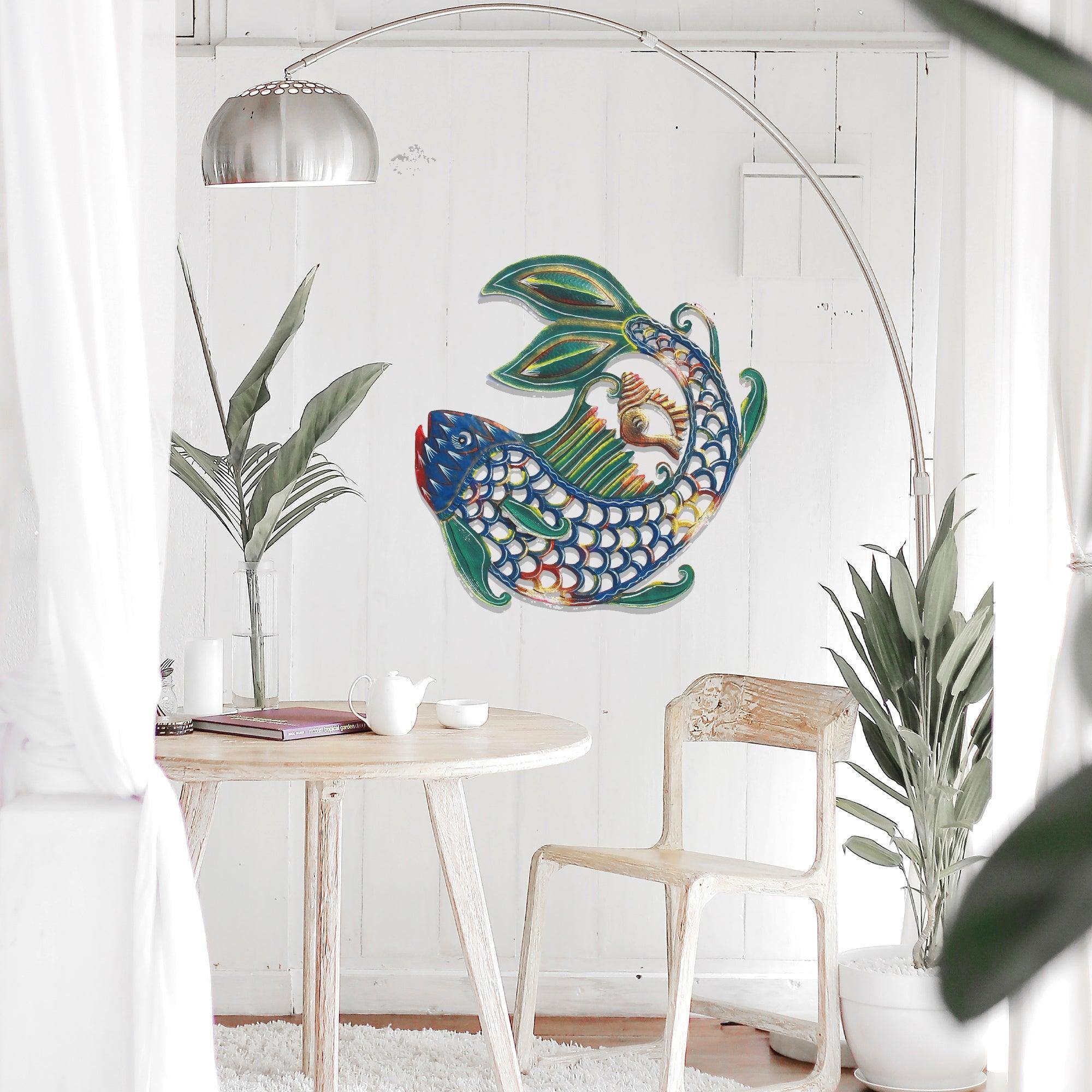 24 inch Painted Fish & Shell - Caribbean Craft - Caribbean Craft