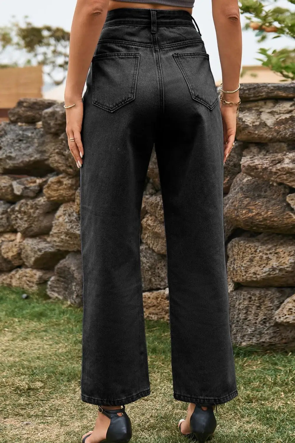 High Waist Loose Fit Ankle Slit Jeans - Trendsi - Flyclothing LLC