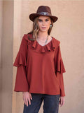 Statement Collar Long Sleeve Blouse - Trendsi
