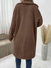 Collared Neck Drop Shoulder Coat - Trendsi