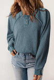 Waffle Knit Raglan Sleeve Henley Sweatshirt - Trendsi - Flyclothing LLC