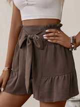 Tie Front Smocked Waist Shorts - Trendsi - Flyclothing LLC