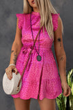 Leopard Tie Belt Tiered Dress - Trendsi