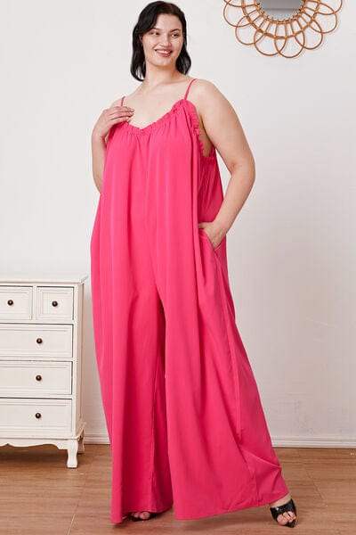Full Size Ruffle Trim Tie Back Cami Jumpsuit with Pockets - Trendsi - Flyclothing LLC