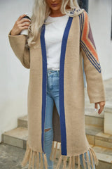 Geometric Fringe Hem Open Front Duster Cardigan - Trendsi - Flyclothing LLC