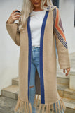 Geometric Fringe Hem Open Front Duster Cardigan - Trendsi