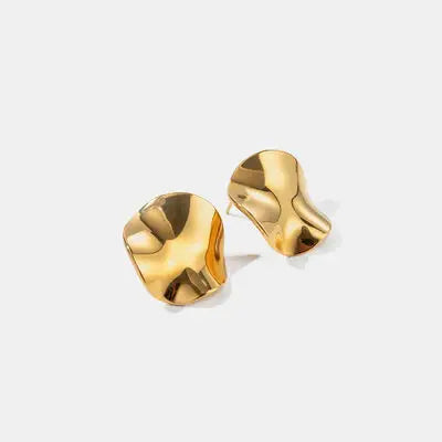 Geometric Pleated 18K Gold-Plated Stud Earrings - Trendsi - Flyclothing LLC