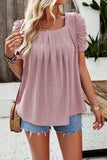 Eyelet Square Neck Puff Sleeve T-Shirt - Trendsi - Flyclothing LLC