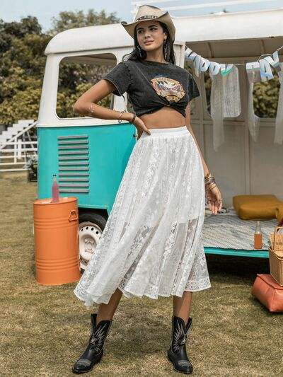 Embroidered Elastic Waist Skirt - Trendsi - Flyclothing LLC