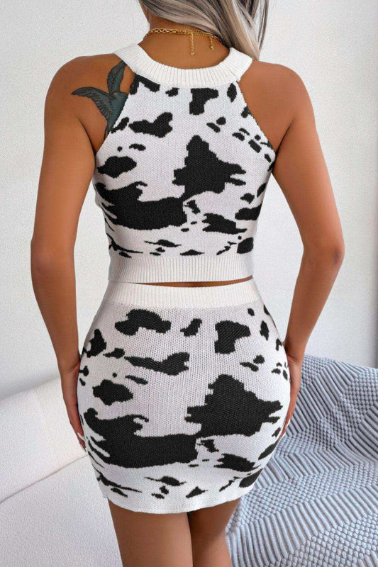Contrast Sleeveless Knit Top and Mini Skirt Set - Trendsi - Flyclothing LLC