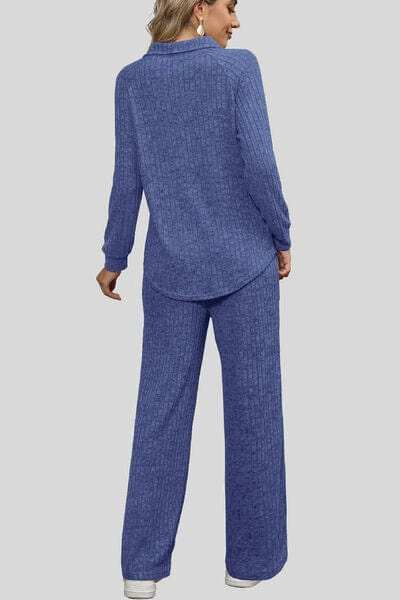 Ribbed Long Sleeve Top and Pocketed Pants Set - Trendsi - Flyclothing LLC