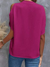 Notched Cold Shoulder Blouse - Trendsi - Flyclothing LLC