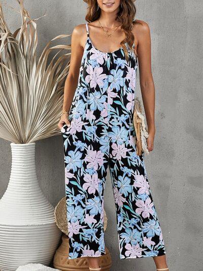 Printed Spaghetti Strap Jumpsuit with Pockets - Trendsi