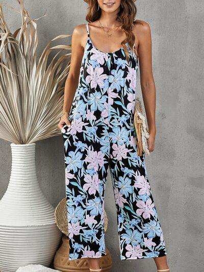 Printed Spaghetti Strap Jumpsuit with Pockets - Trendsi - Flyclothing LLC