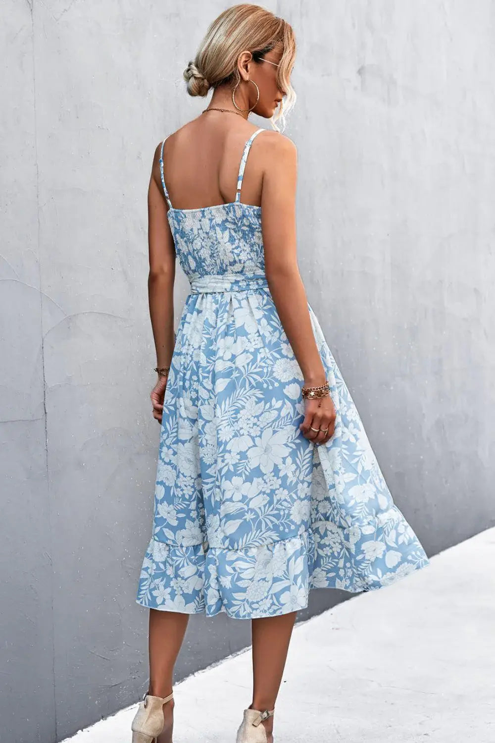 Floral Frill Trim Scoop Neck Spaghetti Strap Dress - Trendsi - Flyclothing LLC