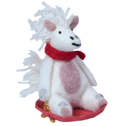 Sledding Unicorn Felt Ornament - Wild Woolies (H) - Flyclothing LLC