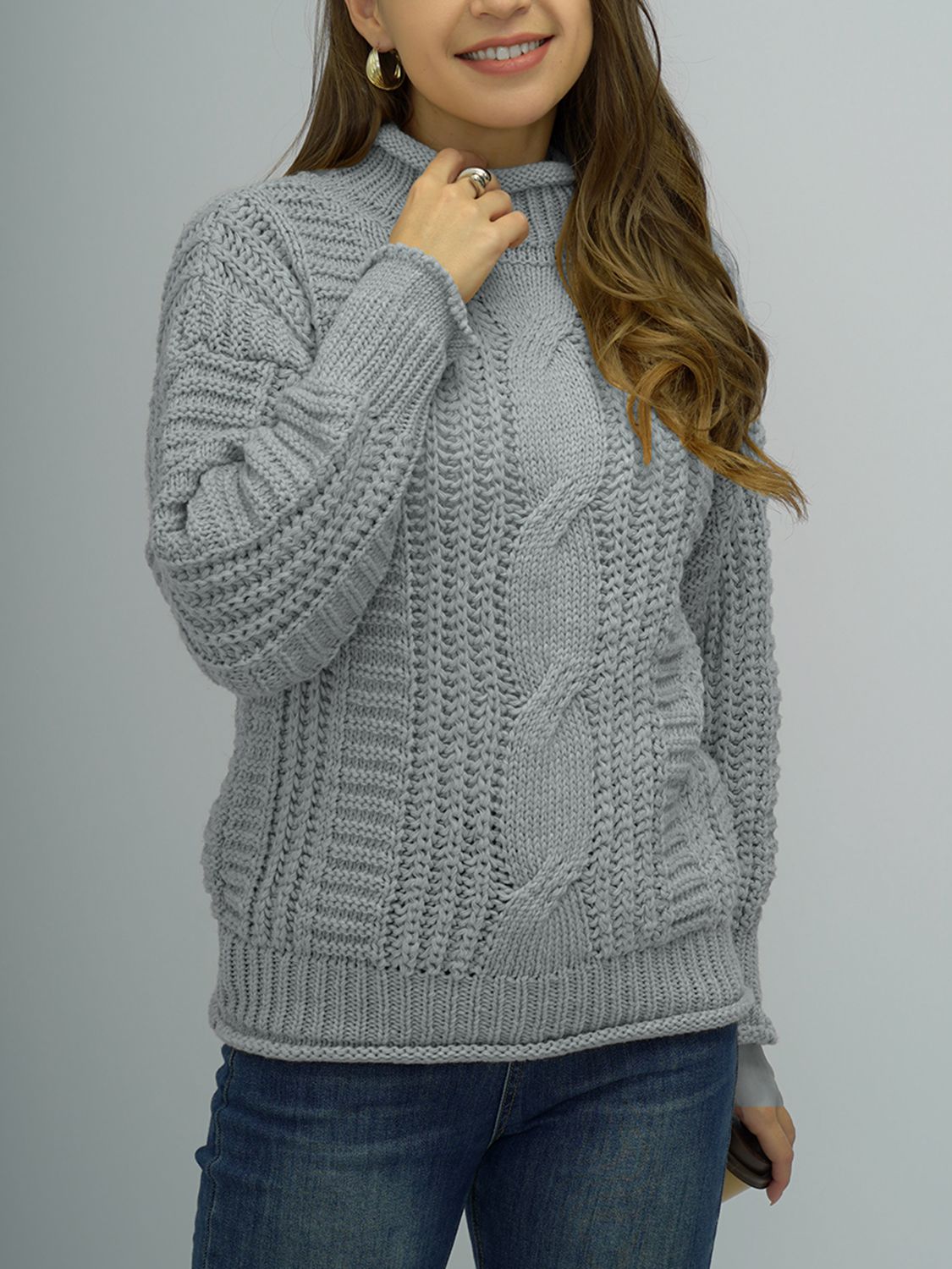 Cable-Knit Mock Neck Sweater – Flyclothing LLC