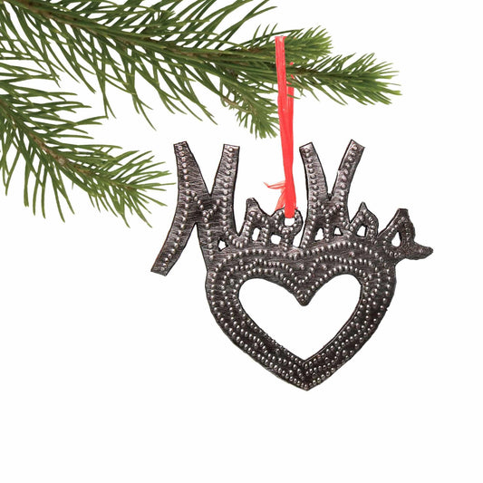 Metal Heart Haitian Metal Drum Christmas Ornaments Newlyweds - Set of 2 - Haitian Artisans