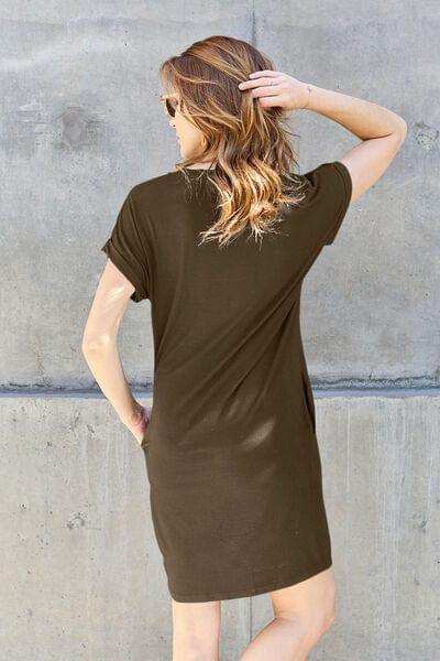 Basic Bae Full Size Round Neck Short Sleeve Dress with Pockets - Trendsi - Flyclothing LLC