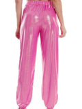 Glitter Elastic Waist Pants with Pockets - Trendsi