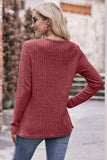 Ribbed Round Neck Buttoned Long Sleeve Tee - Trendsi - Flyclothing LLC