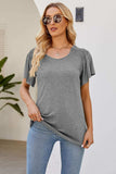 Smocked Round Neck Flutter Sleeve T-Shirt - Trendsi - Flyclothing LLC