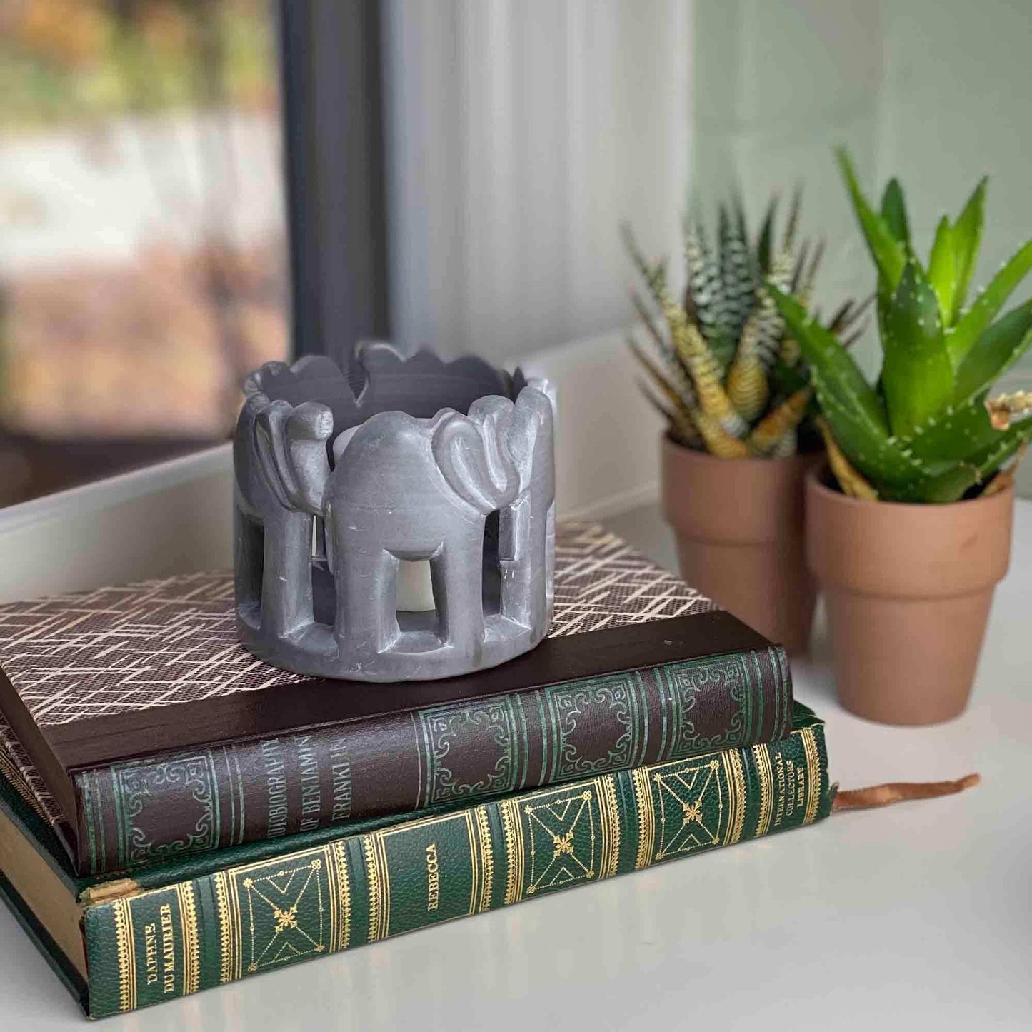 Circle of Elephants Soapstone Sculpture, 3 to 3.5-inch - Dark Stone - SMOLArt - Flyclothing LLC