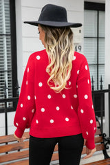 Polka Dot Round Neck Dropped Shoulder Sweater - Trendsi - Flyclothing LLC