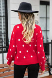 Polka Dot Round Neck Dropped Shoulder Sweater - Trendsi - Flyclothing LLC