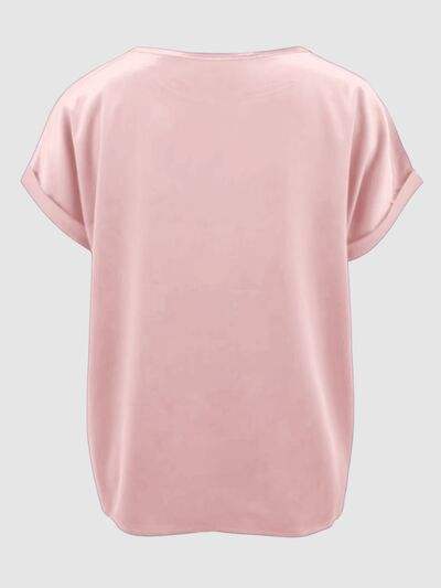 Round Neck Short Sleeve T-Shirt - Trendsi - Flyclothing LLC