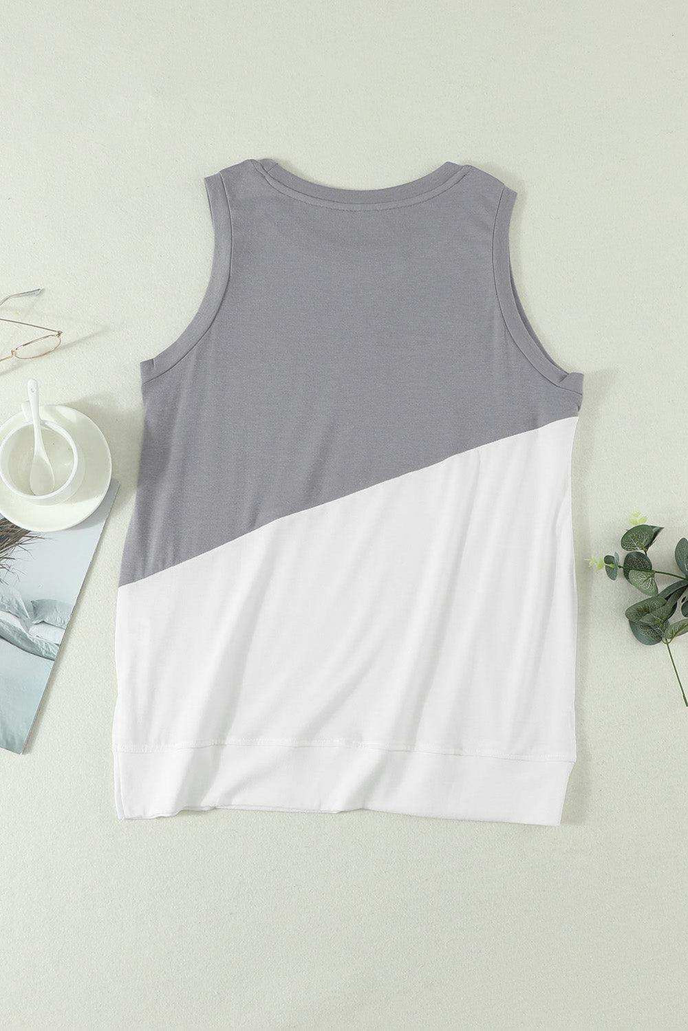Contrast Round Neck Tank Top - Trendsi - Flyclothing LLC