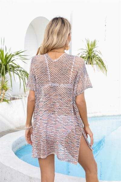 Openwork V-Neck Short Sleeve Cover Up - Trendsi - Flyclothing LLC