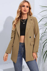 Lapel Neck Long Sleeve Blazer with Pockets - Trendsi