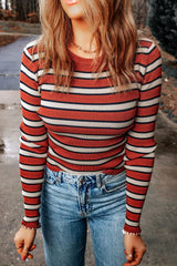 Striped Round Neck Long Sleeve Top - Trendsi - Flyclothing LLC