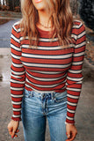 Striped Round Neck Long Sleeve Top - Trendsi - Flyclothing LLC