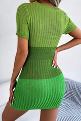 Color Block Cutout Short Sleeve Sweater Dress - Trendsi - Flyclothing LLC