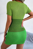 Color Block Cutout Short Sleeve Sweater Dress - Trendsi