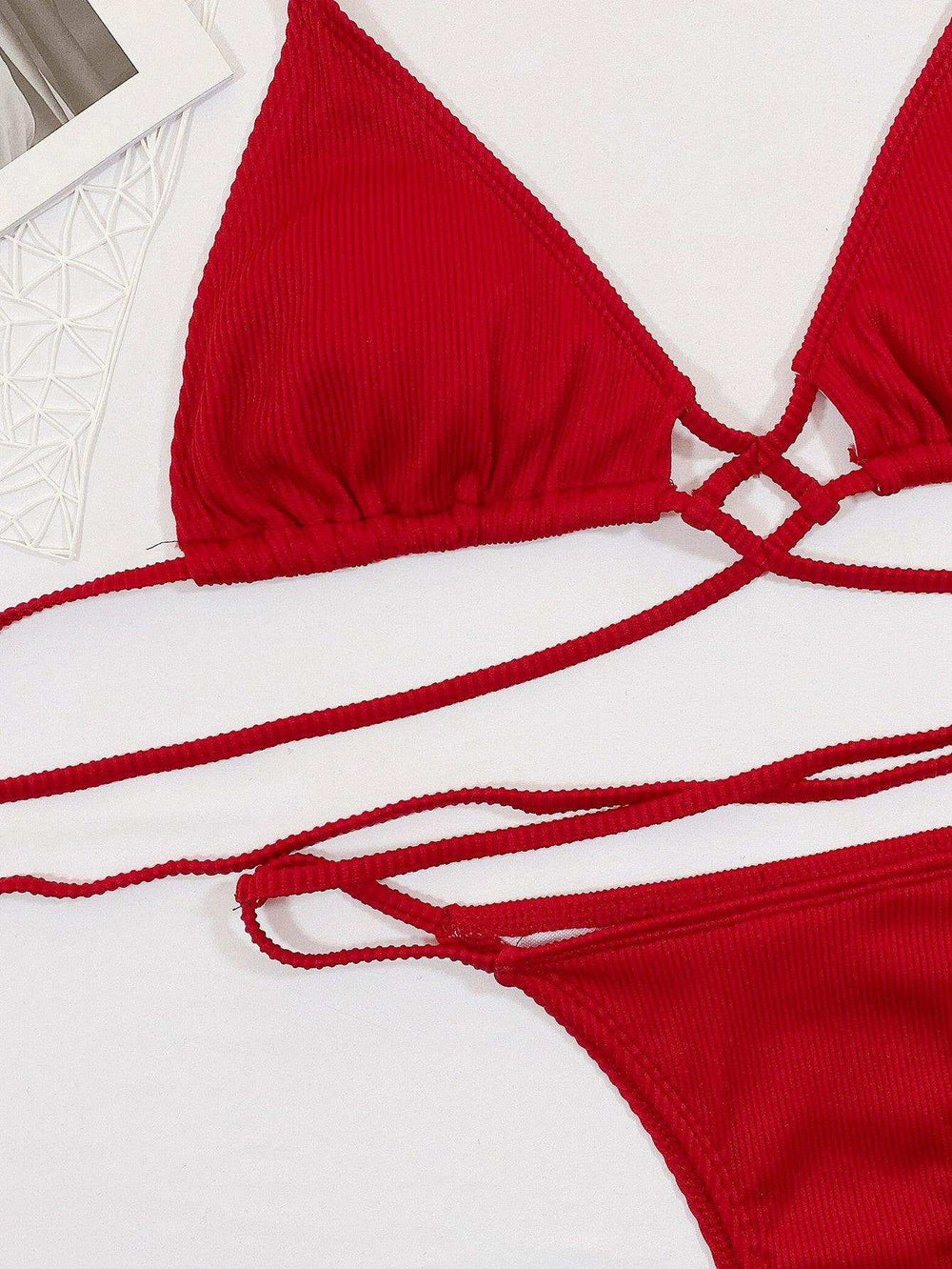 Halter Neck Crisscross Ribbed Bikini Set - Trendsi - Flyclothing LLC