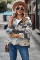Printed Collared Neck Jacket - Trendsi