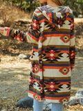 Geometric Hooded Cardigan with Pockets - Trendsi - Flyclothing LLC