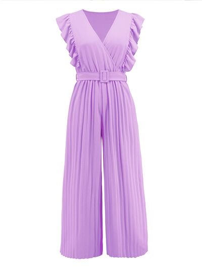 Ruffled Surplice Cap Sleeve Jumpsuit - Trendsi