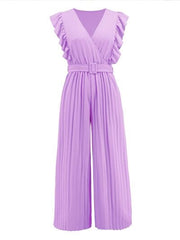 Ruffled Surplice Cap Sleeve Jumpsuit - Trendsi