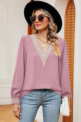 V-Neck Long Sleeve T-Shirt - Trendsi - Flyclothing LLC
