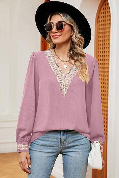 V-Neck Long Sleeve T-Shirt - Trendsi - Flyclothing LLC