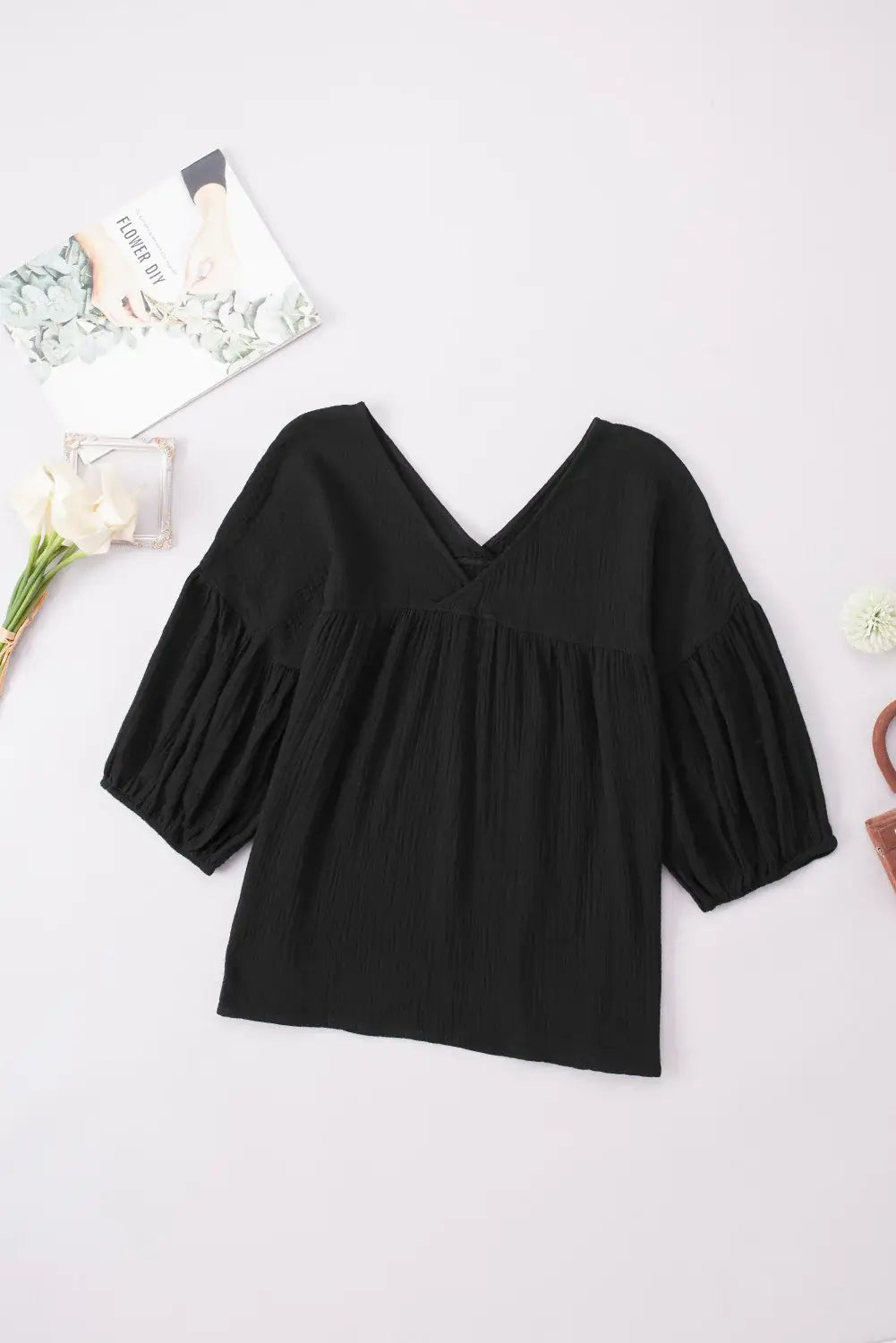 Dropped Shoulder V-Neck Blouse - Trendsi - Flyclothing LLC
